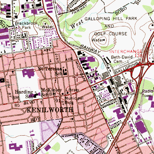 Topographic Map of Borough of Kenilworth, NJ