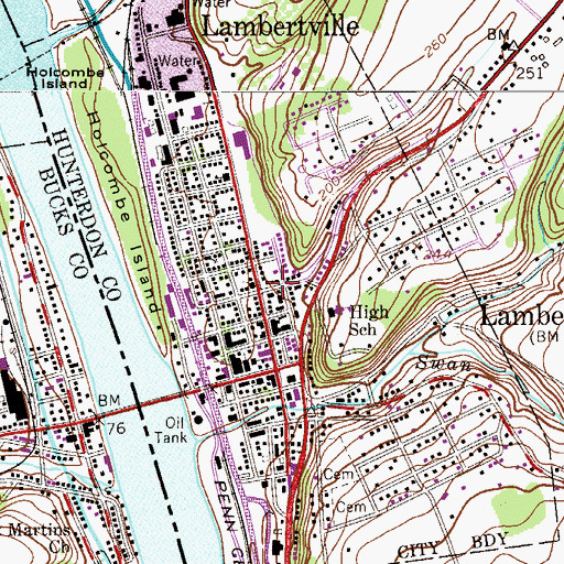 Topographic Map of City of Lambertville, NJ