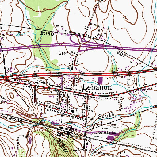 Topographic Map of Borough of Lebanon, NJ