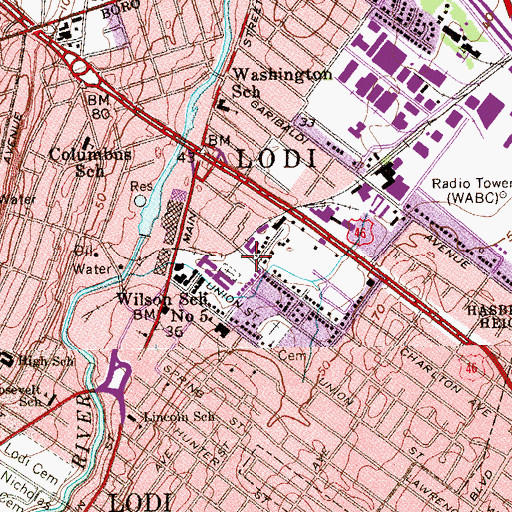 Topographic Map of Borough of Lodi, NJ