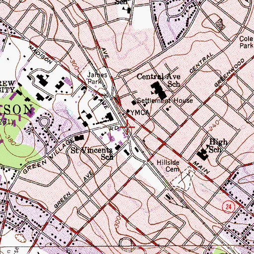 Topographic Map of Borough of Madison, NJ