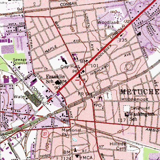 Topographic Map of Borough of Metuchen, NJ