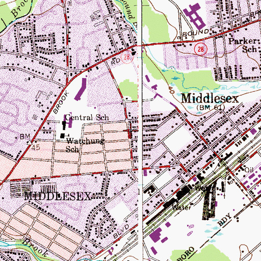 Topographic Map of Borough of Middlesex, NJ