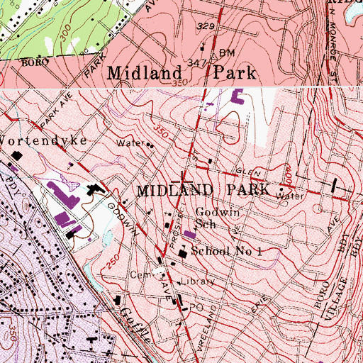 Topographic Map of Borough of Midland Park, NJ