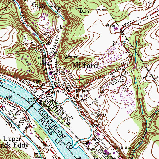 Topographic Map of Borough of Milford, NJ