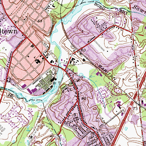 Topographic Map of Borough of Milltown, NJ