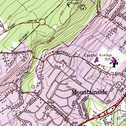 Topographic Map of Borough of Mountainside, NJ