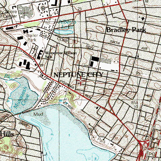 Topographic Map of Borough of Neptune City, NJ