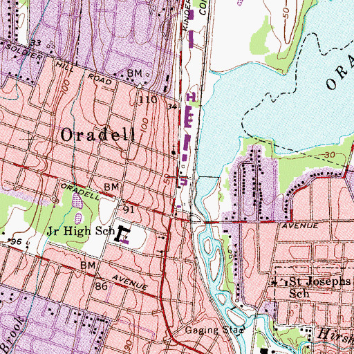 Topographic Map of Borough of Oradell, NJ