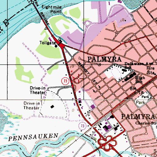 Topographic Map of Borough of Palmyra, NJ