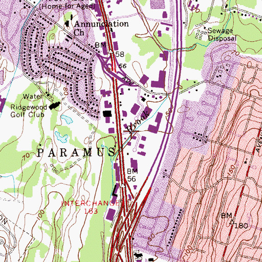 Topographic Map of Borough of Paramus, NJ