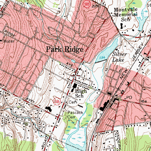 Topographic Map of Borough of Park Ridge, NJ