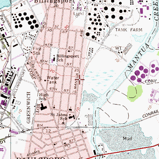 Topographic Map of Borough of Paulsboro, NJ