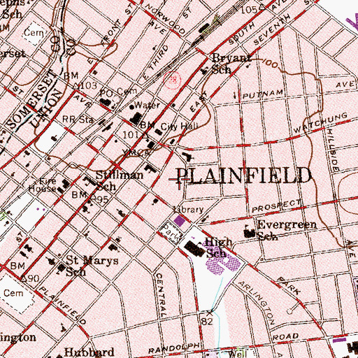 Topographic Map of City of Plainfield, NJ