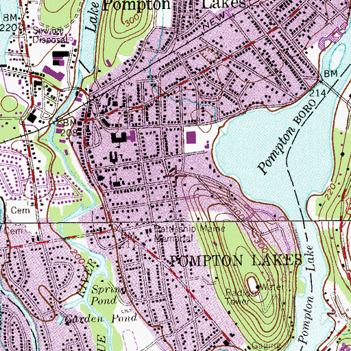 Topographic Map of Borough of Pompton Lakes, NJ