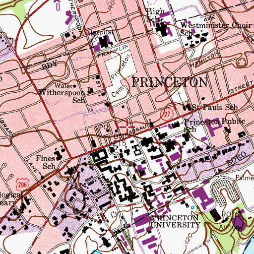 Topographic Map of Borough of Princeton, NJ