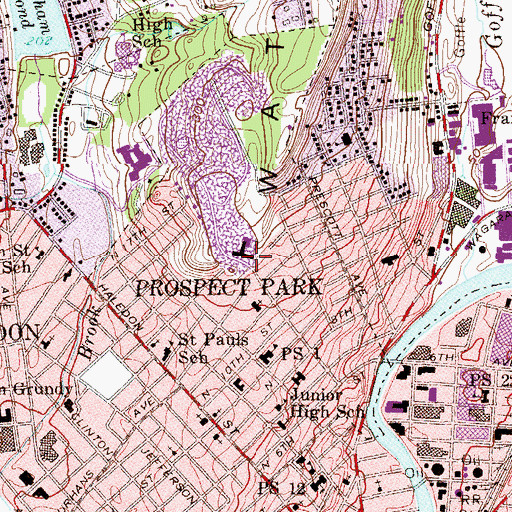 Topographic Map of Borough of Prospect Park, NJ