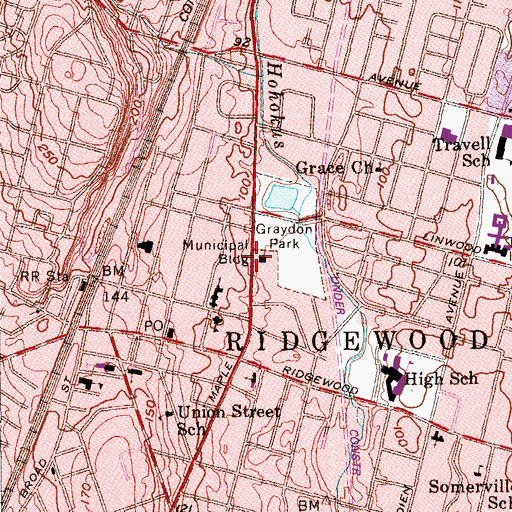 Topographic Map of Village of Ridgewood, NJ