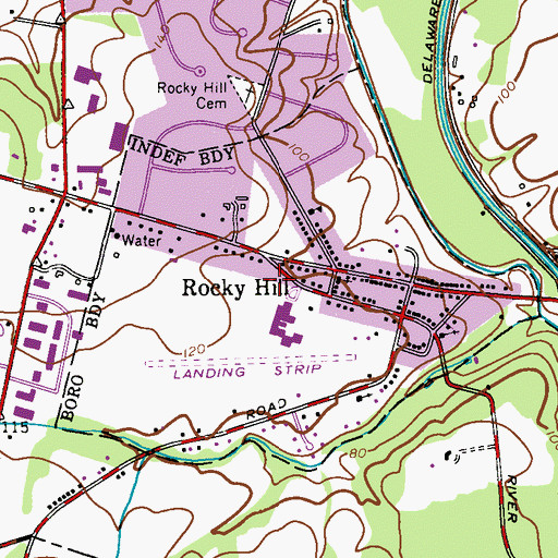 Topographic Map of Borough of Rocky Hill, NJ