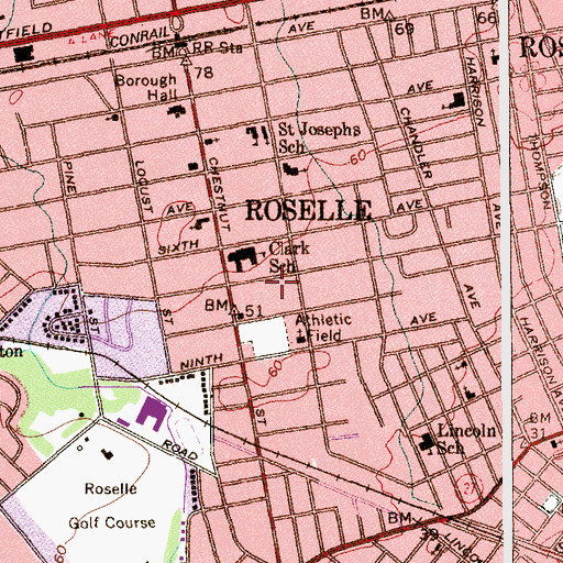 Topographic Map of Borough of Roselle, NJ