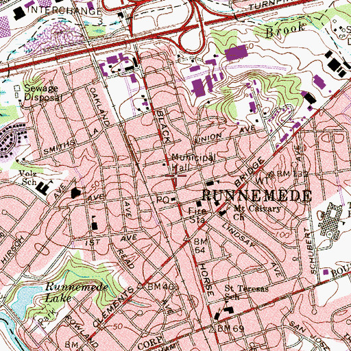 Topographic Map of Borough of Runnemede, NJ