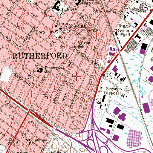 Topographic Map of Borough of Rutherford, NJ