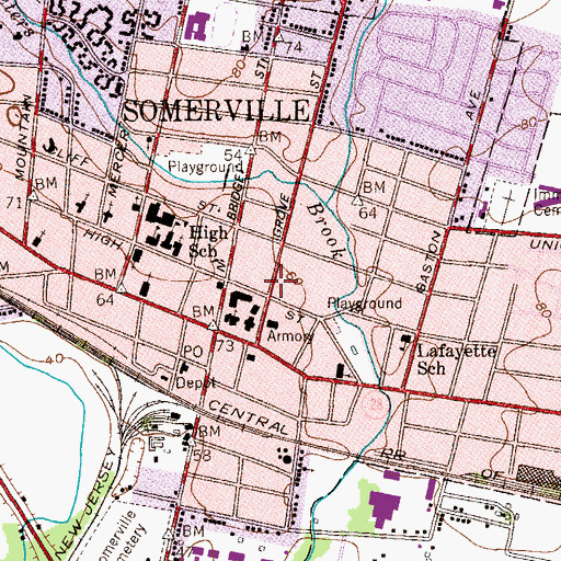 Topographic Map of Borough of Somerville, NJ