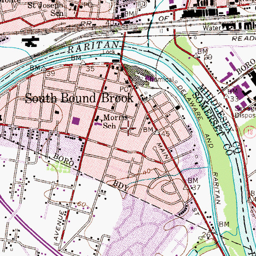 Topographic Map of Borough of South Bound Brook, NJ
