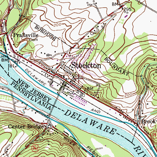 Topographic Map of Borough of Stockton, NJ