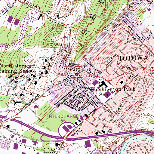 Topographic Map of Borough of Totowa, NJ