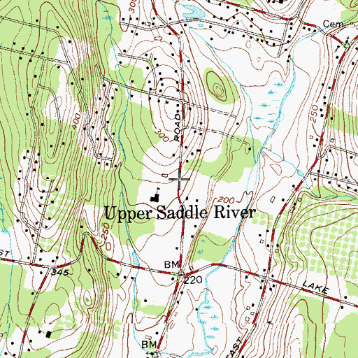 Topographic Map of Borough of Upper Saddle River, NJ