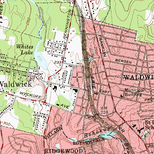 Topographic Map of Borough of Waldwick, NJ