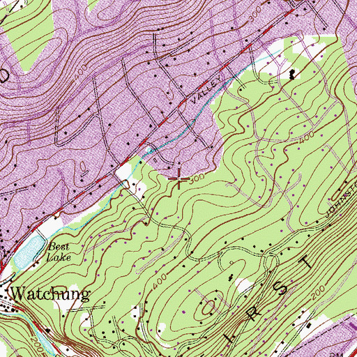 Topographic Map of Borough of Watchung, NJ