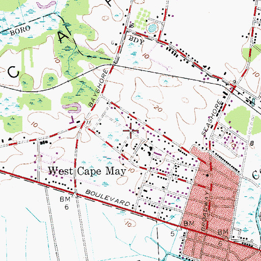 Topographic Map of Borough of West Cape May, NJ