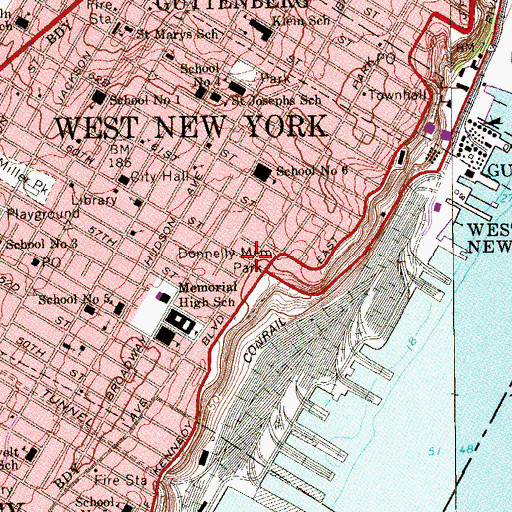 Topographic Map of Town of West New York, NJ