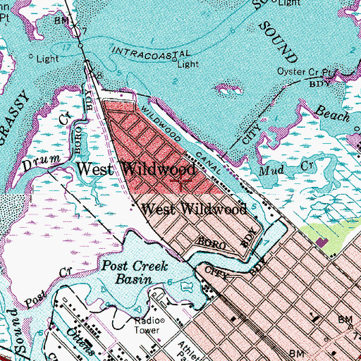 Topographic Map of Borough of West Wildwood, NJ