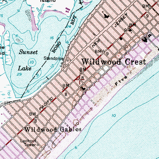 Topographic Map of Borough of Wildwood Crest, NJ