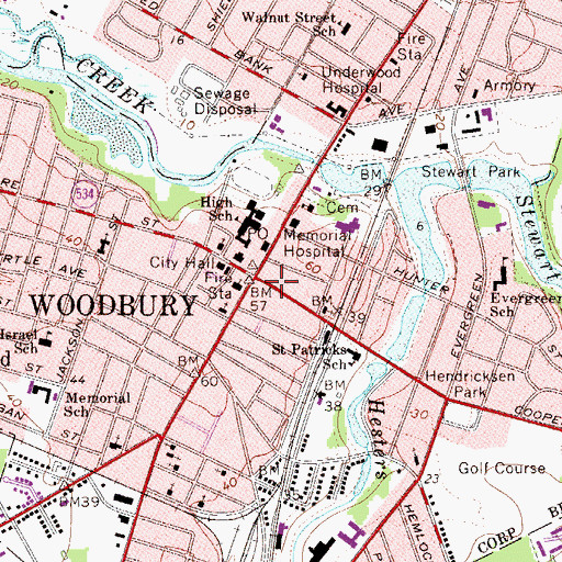 Topographic Map of City of Woodbury, NJ