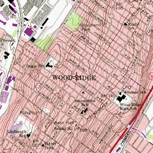 Topographic Map of Borough of Wood-Ridge, NJ