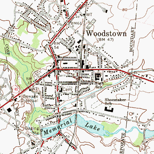 Topographic Map of Borough of Woodstown, NJ
