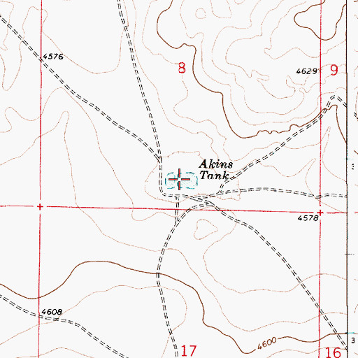 Topographic Map of Akins Tank, NM