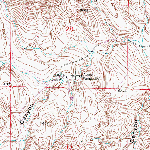 Topographic Map of Alamo Windmills, NM