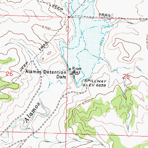 Topographic Map of Alamos Detention Dam, NM
