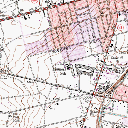 Topographic Map of Alamosa Elementary School, NM