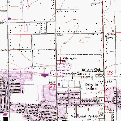 Topographic Map of Aldersgate Church, NM