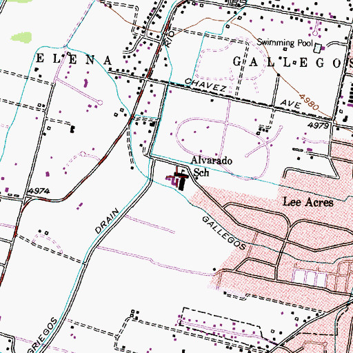 Topographic Map of Alvarado Elementary School, NM
