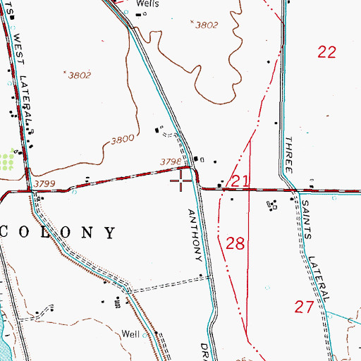 Topographic Map of Anthony Drain, NM