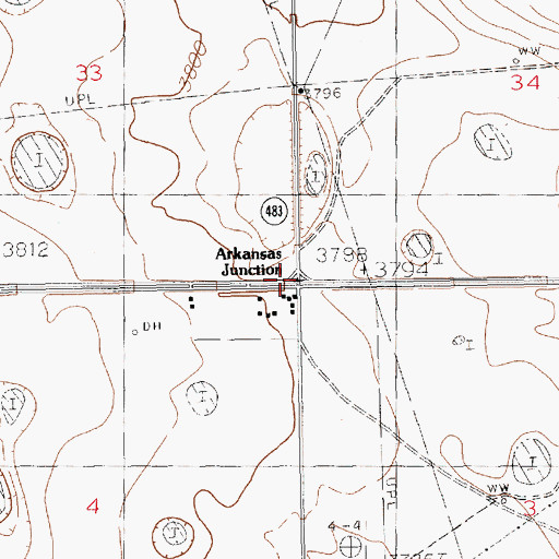 Topographic Map of Arkansas Junction, NM