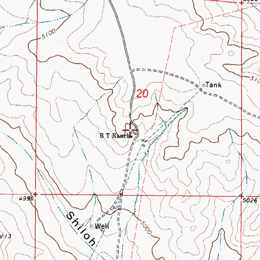 Topographic Map of B T Ranch, NM