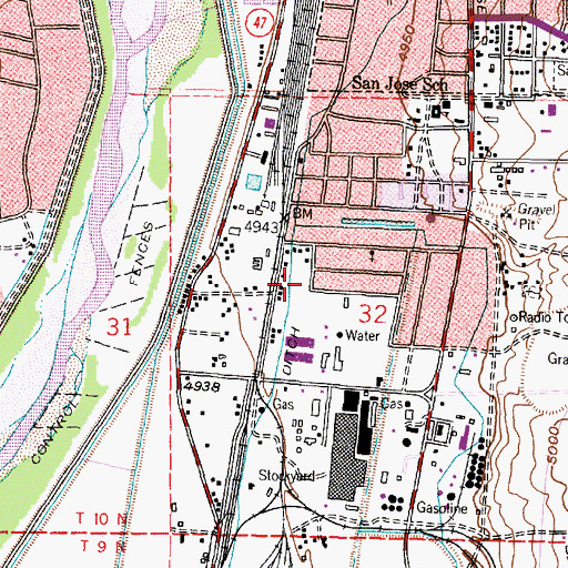 Topographic Map of Barelas Ditch, NM